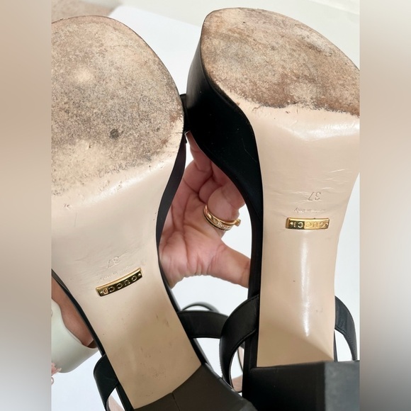 Gucci Marmont GG Platform Sandals EU 37 US 7 Black Leather Block High Heel - Picture 13 of 14